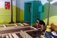 hall decorated, tree house built in progress.